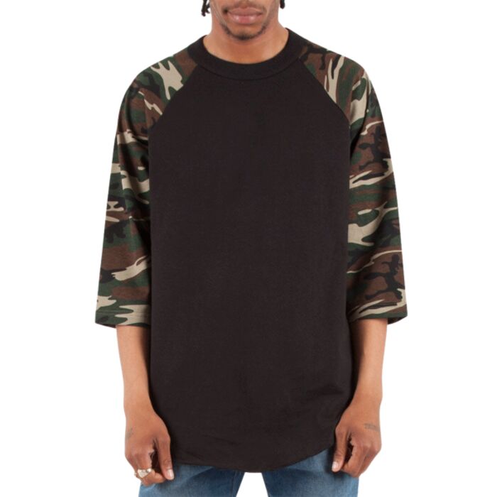 Adult Three-Quarter Sleeve Camo Raglan T-Shirt Thumbnail