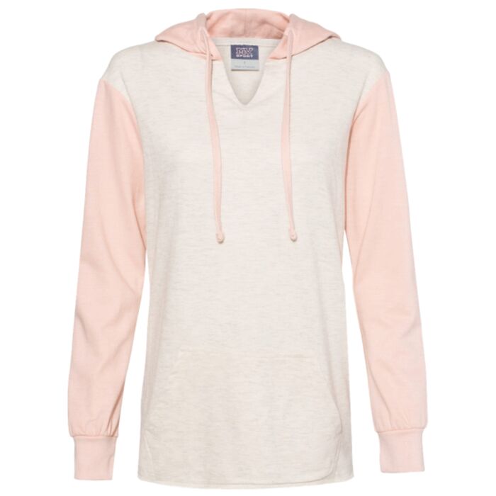 Women’s French Terry Hooded Pullover with Colorblocked Sleeves Thumbnail