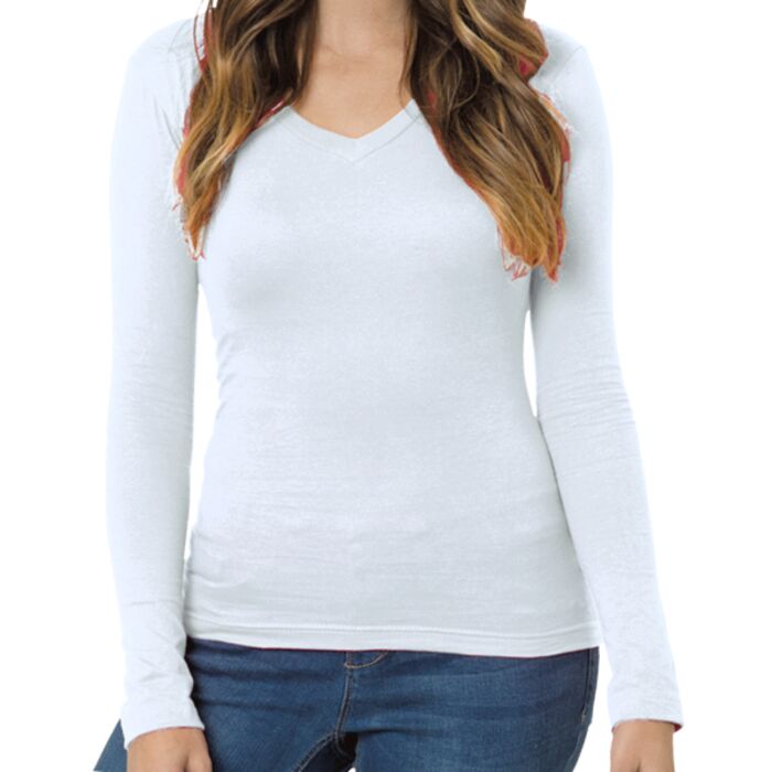 Ladies' USA Made Long-Sleeve Deep V-Neck T-Shirt Thumbnail