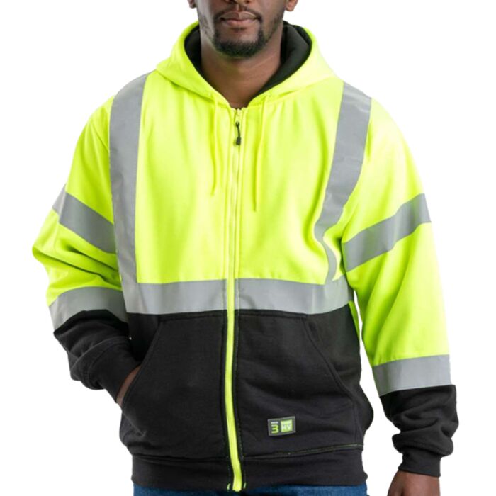 Men's Hi-Vis Class 3 Color Block Full-Zip Hooded Sweatshirt Thumbnail