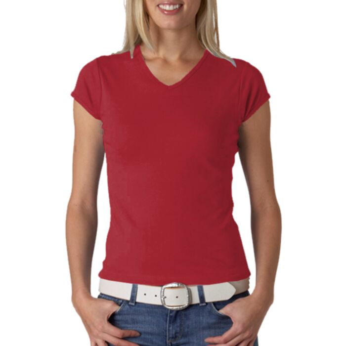 +CANVAS Ladies' Baby Rib Short-Sleeve V-Neck Tee Thumbnail