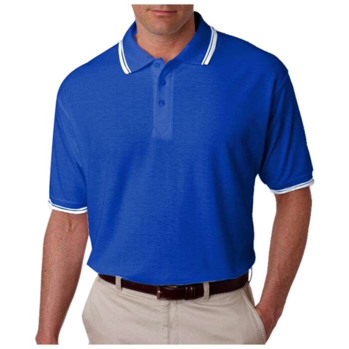UltraClub Men's Short-Sleeve Whisper Piqué Polo with Tipped Collar and Cuffs Thumbnail