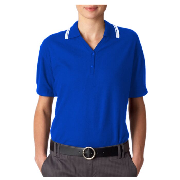 UltraClub Ladies' Short-Sleeve Whisper Piqué Polo with Tipped Collar Thumbnail