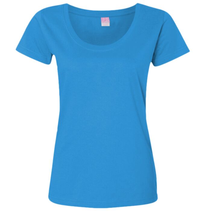 LA T Ladies' Fine Jersey Deep Scoop Neck Longer Length T-Shirt Thumbnail