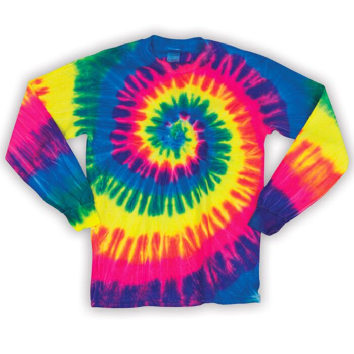 Dyenomite Adult Neon Spiral Rainbow Pigment-Dyed Long-Sleeved Tee Thumbnail