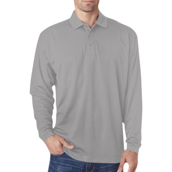 UltraClub&reg; Adult Cool & Dry Long-Sleeve Mesh Piqué Polo Thumbnail