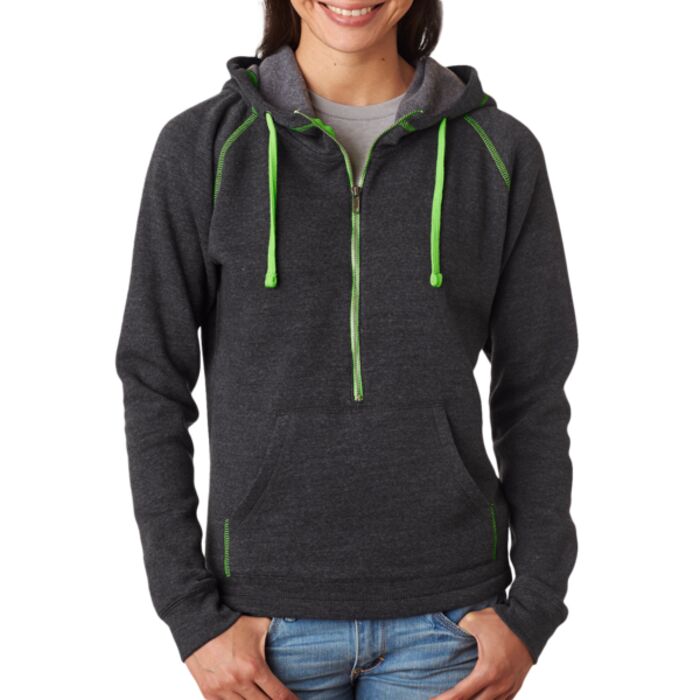J.America Ladies' 1/2-Zip Tri-Blend Hooded Fleece Thumbnail