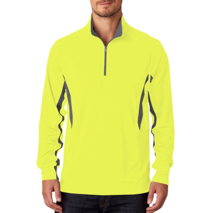 UltraClub&reg; Adult Cool & Dry Color Block Dimple Mesh 1/4-Zip Pullover Thumbnail